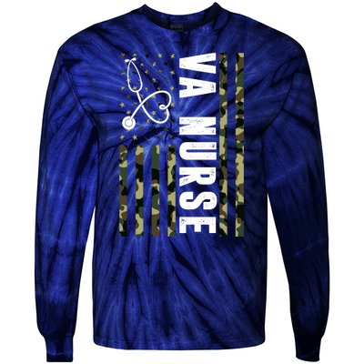 VA Nurse Army USA Flag Tie-Dye Long Sleeve Shirt