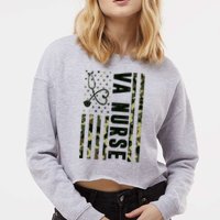 VA Nurse Army USA Flag Cropped Pullover Crew