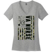 VA Nurse Army USA Flag Women's V-Neck T-Shirt