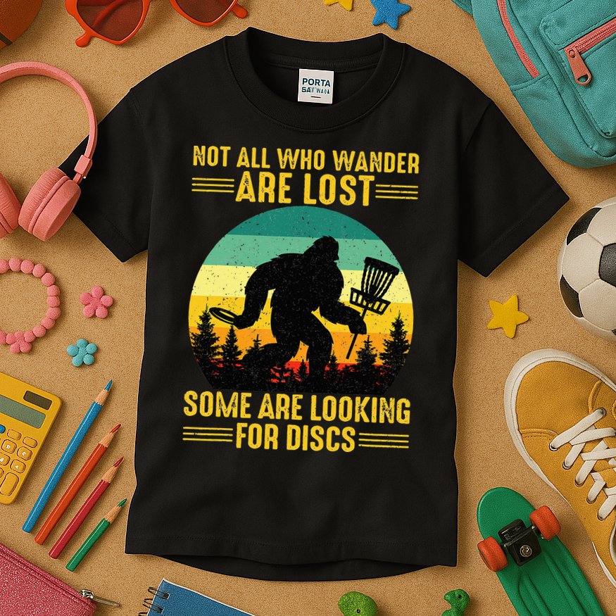 Vintage Not All Wander Are Lost Some Are Looking Disc Golf Kids T-Shirt