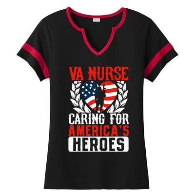 Va Nurse Americas Heros Merica US Flag Patriot Veterans Day Ladies Halftime Notch Neck Tee