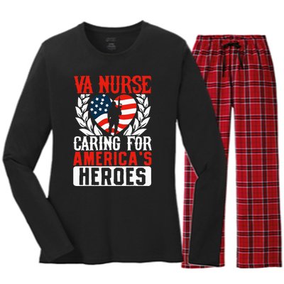 Va Nurse Americas Heros Merica US Flag Patriot Veterans Day Women's Long Sleeve Flannel Pajama Set 