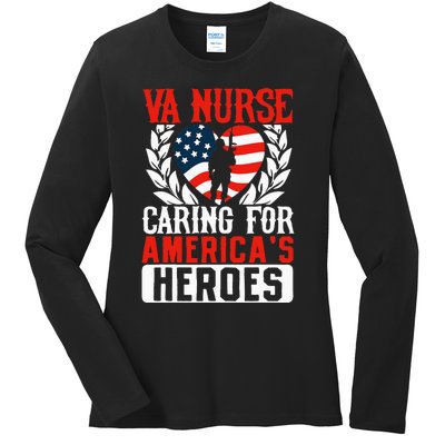 Va Nurse Americas Heros Merica US Flag Patriot Veterans Day Ladies Long Sleeve Shirt