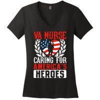 Va Nurse Americas Heros Merica US Flag Patriot Veterans Day Women's V-Neck T-Shirt