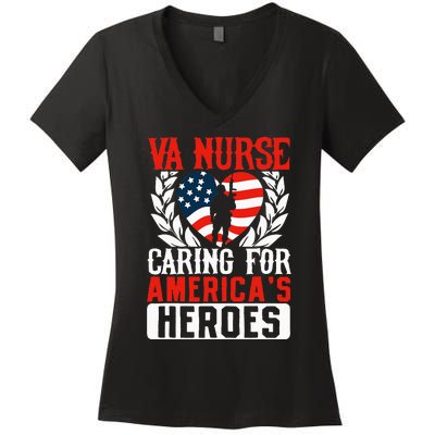 Va Nurse Americas Heros Merica US Flag Patriot Veterans Day Women's V-Neck T-Shirt