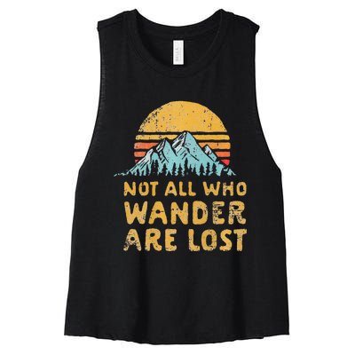 Vintage Not All Who Wander Are Lost Simple Mountains Women's Racerback Cropped Tank