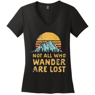 Vintage Not All Who Wander Are Lost Simple Mountains Women's V-Neck T-Shirt