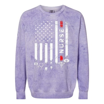 Vintage Nursing American Flag USA Patriotic Nurse Colorblast Crewneck Sweatshirt