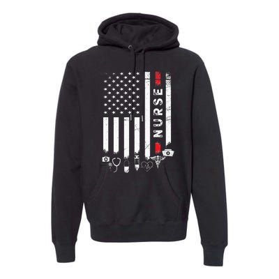 Vintage Nursing American Flag USA Patriotic Nurse Premium Hoodie