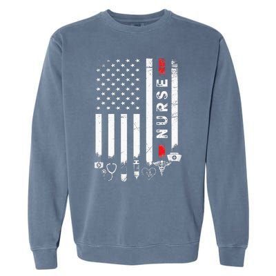 Vintage Nursing American Flag USA Patriotic Nurse Garment-Dyed Sweatshirt