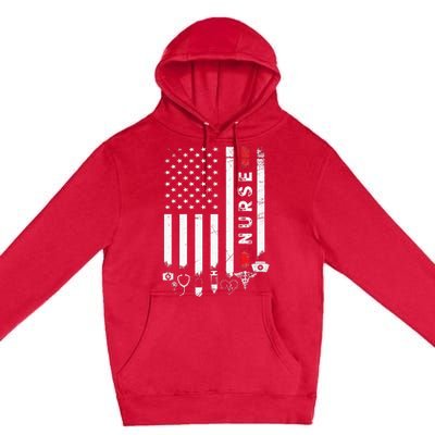 Vintage Nursing American Flag USA Patriotic Nurse Premium Pullover Hoodie