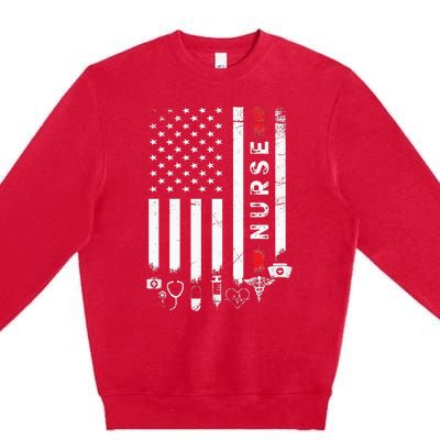 Vintage Nursing American Flag USA Patriotic Nurse Premium Crewneck Sweatshirt