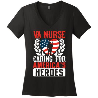 Va Nurse Americas Heros Merica Us Flag Patriot Veterans Day Women's V-Neck T-Shirt