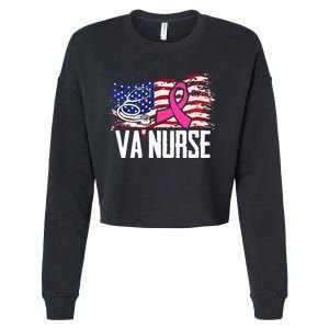 VA Nurse American Flag Breast Cancer Awareness Cool Nursing Cropped Pullover Crew