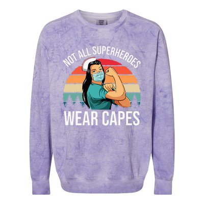 Vintage Not All Superheroes Wear Capes Funny Nurse Colorblast Crewneck Sweatshirt