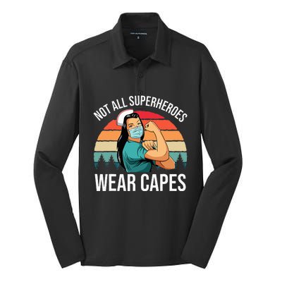 Vintage Not All Superheroes Wear Capes Funny Nurse Silk Touch Performance Long Sleeve Polo