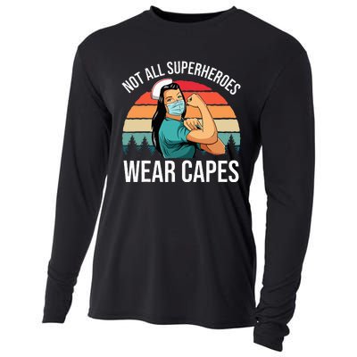 Vintage Not All Superheroes Wear Capes Funny Nurse Cooling Performance Long Sleeve Crew