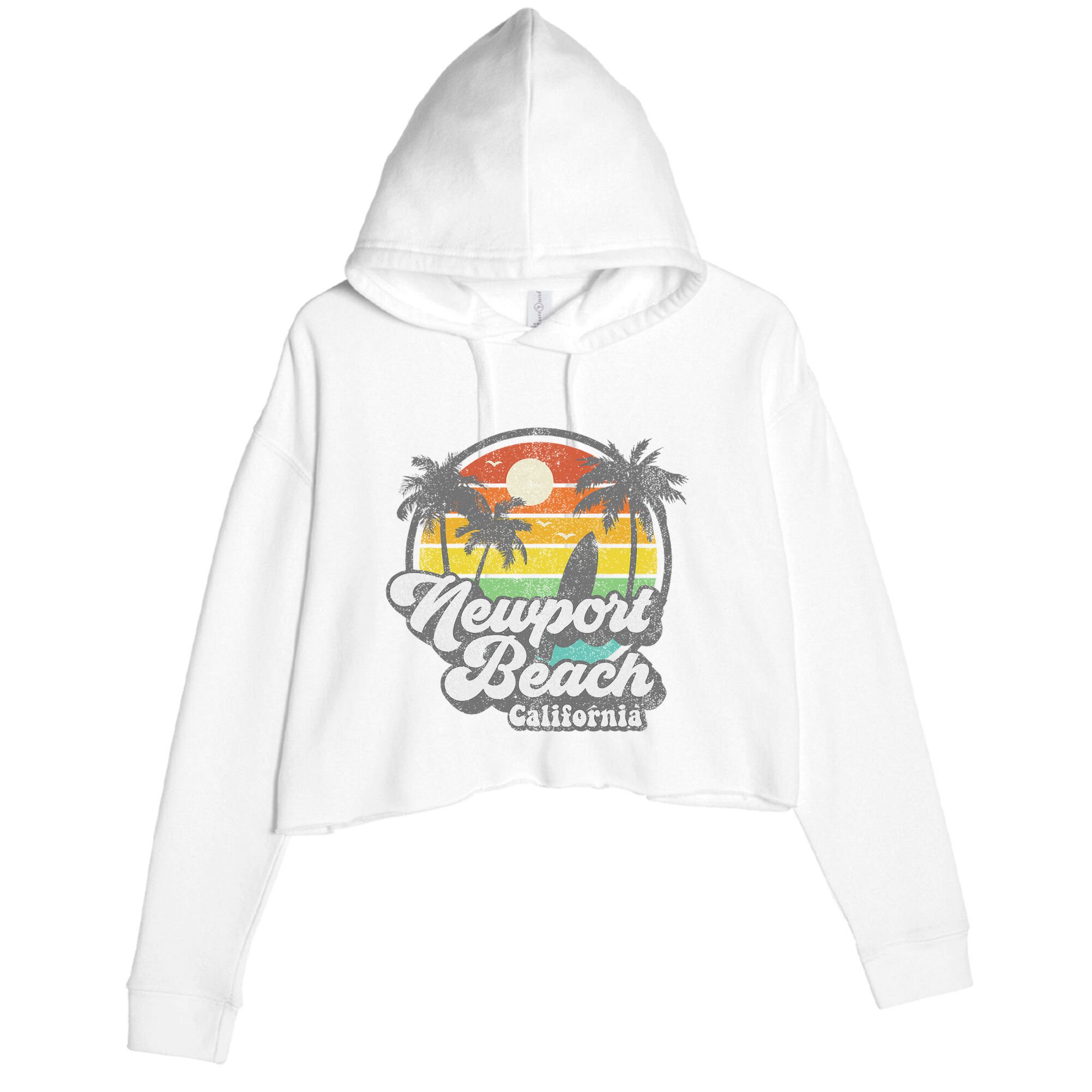 Vintage Newport Beach California Ca Surfing Retro Surf Gift Crop Fleece Hoodie