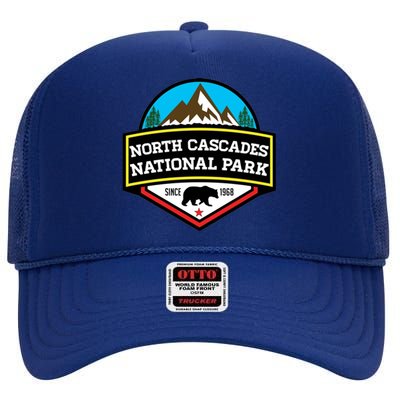 Vintage North Cascades National Park Retro Bear Washington Cool Gift High Crown Mesh Back Trucker Hat