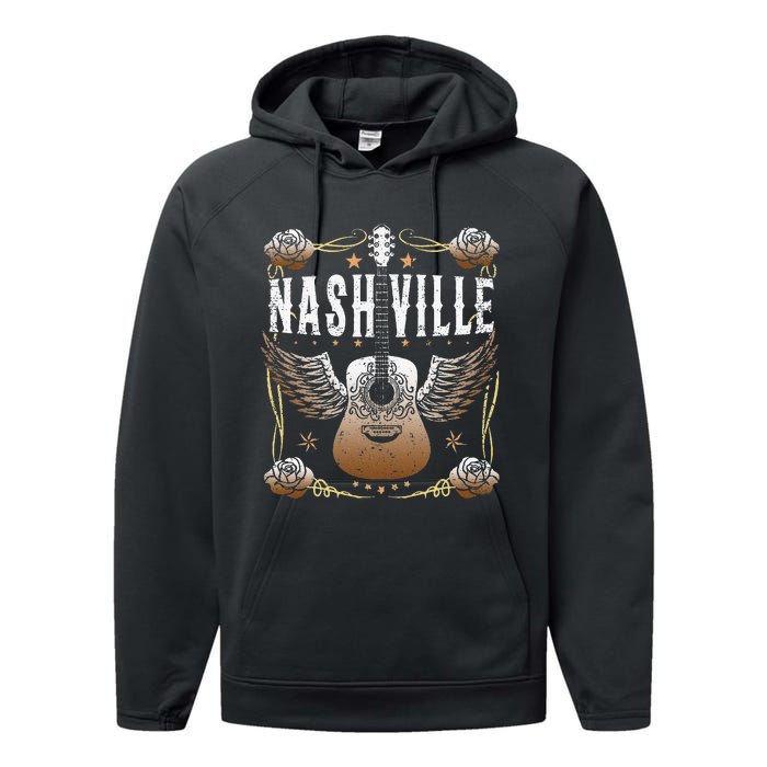 Vintage Nashville Country Music City Guitar Player Performance Fleece Hoodie