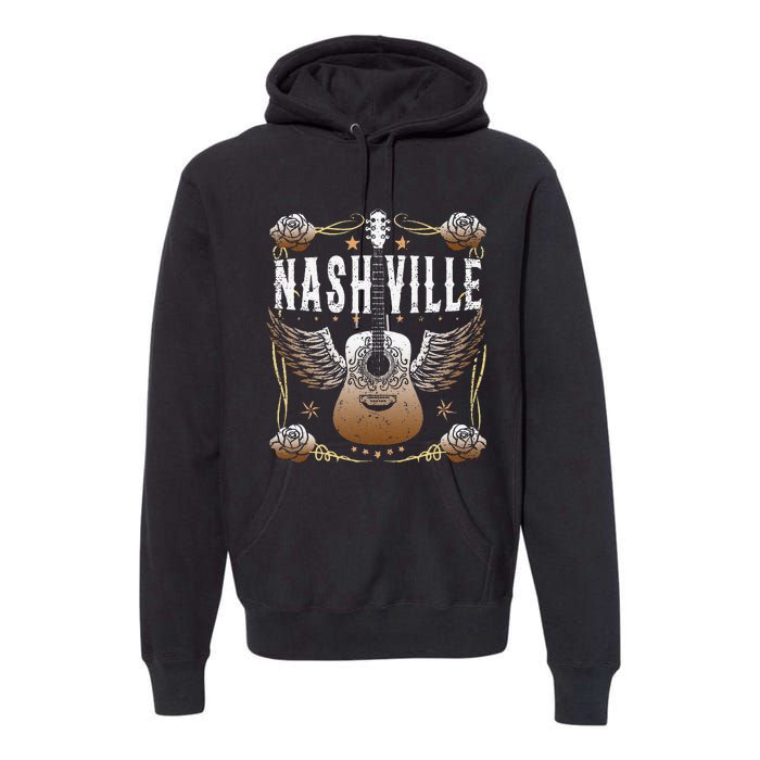 Vintage Nashville Country Music City Guitar Player Premium Hoodie