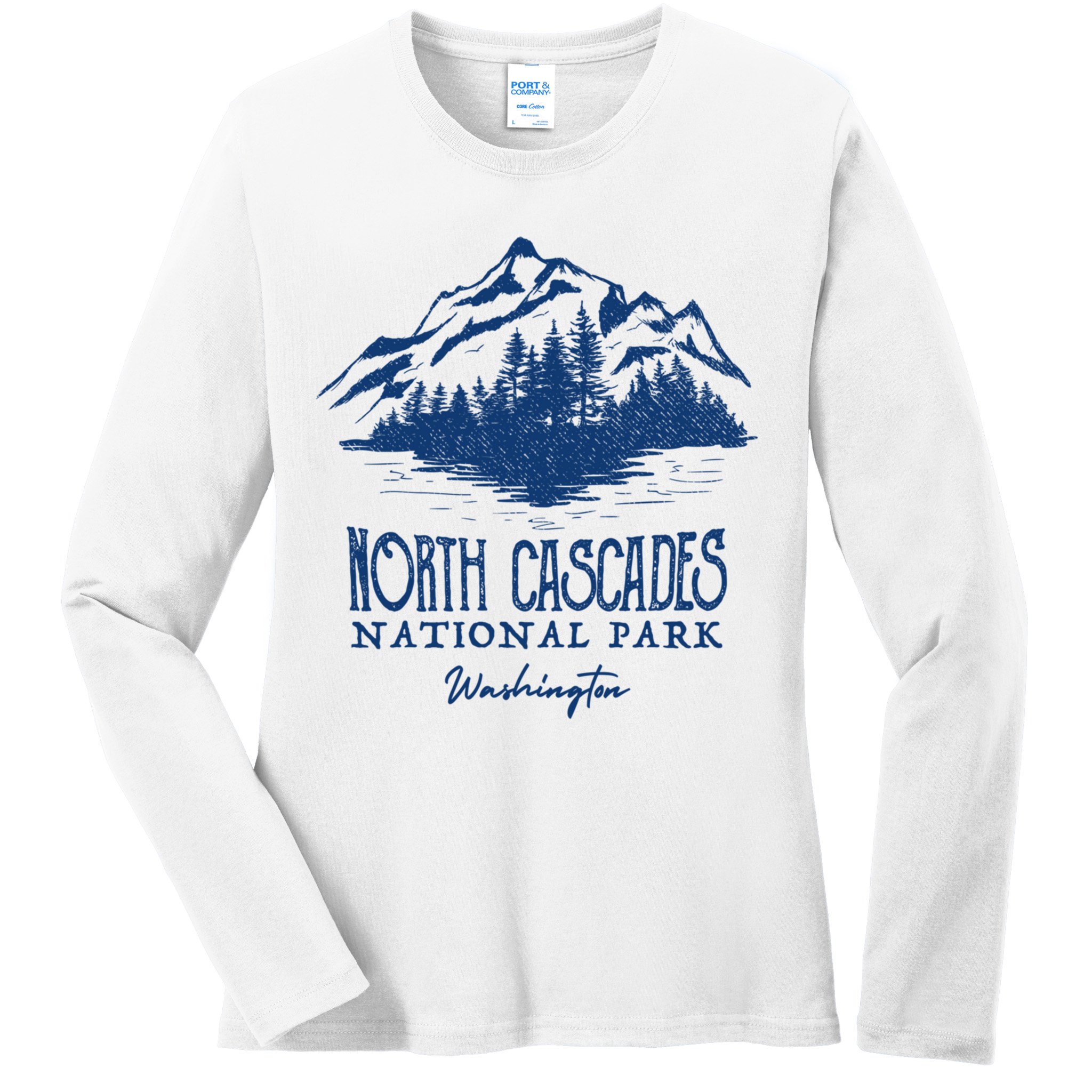 Vintage North Cascades National Park Retro Deer Washington Ladies Long Sleeve Shirt
