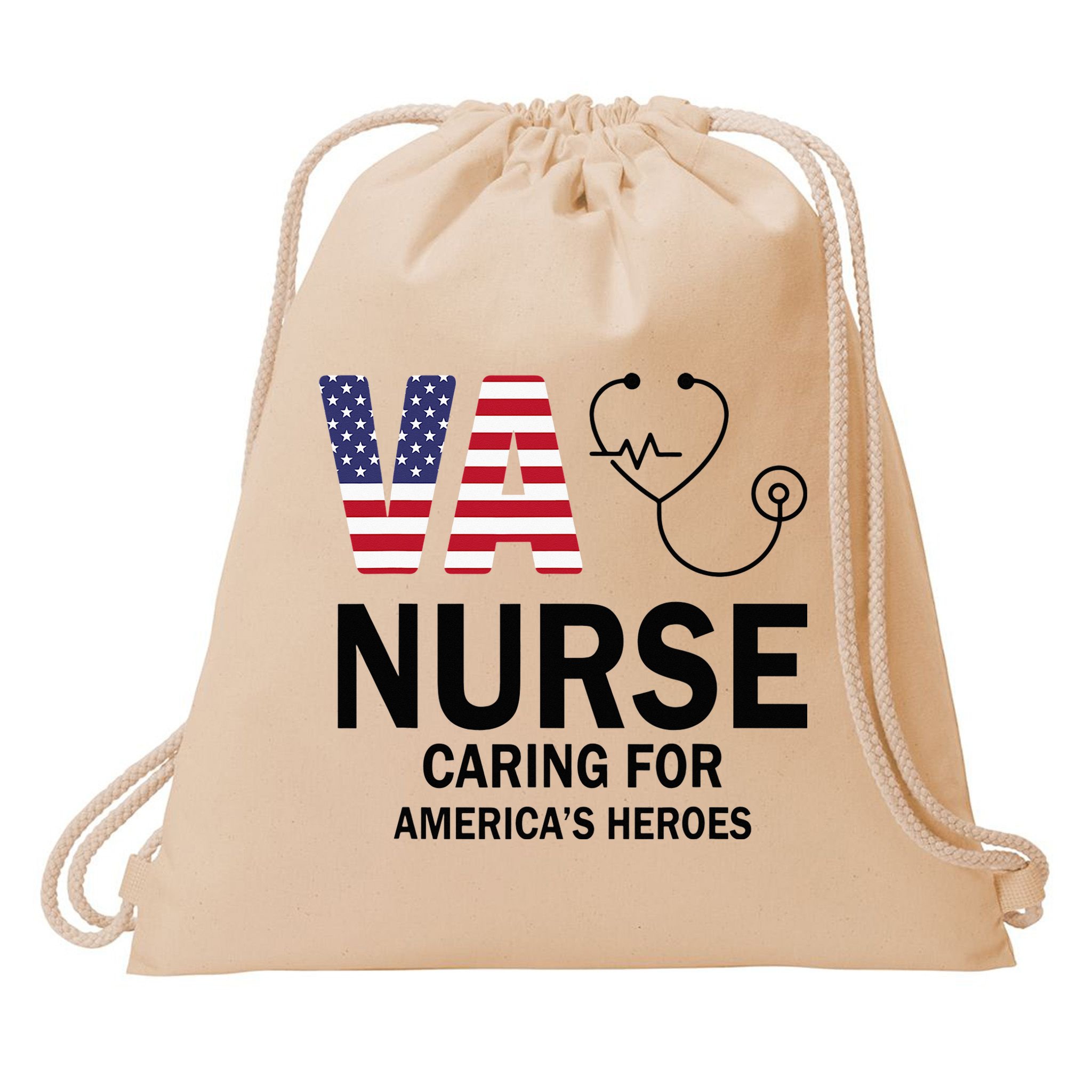 VA Nurse Caring For American's Heroes Drawstring Bag