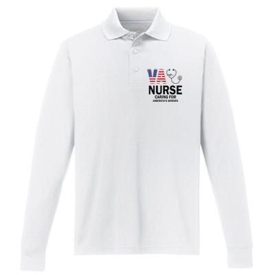 VA Nurse Caring For American's Heroes Performance Long Sleeve Polo