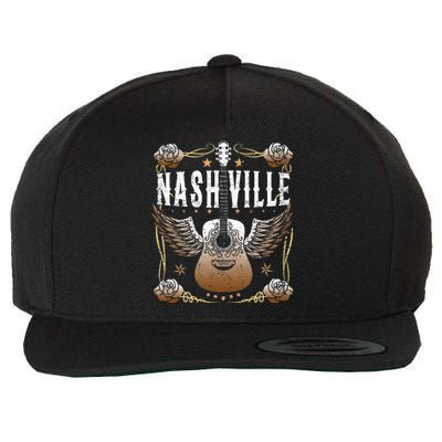 Vintage Nashville Country Music City Guitar Player Wool Snapback Cap