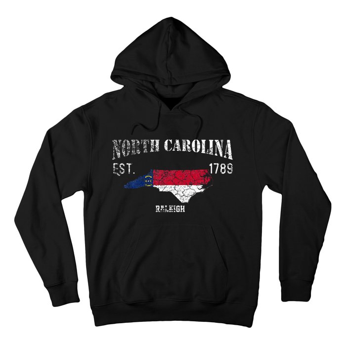 Vintage North Carolina Us State Flag And Map Raleigh Hoodie