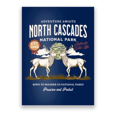 Vintage North Cascades National Park Retro Deer Washington Cool Gift Poster