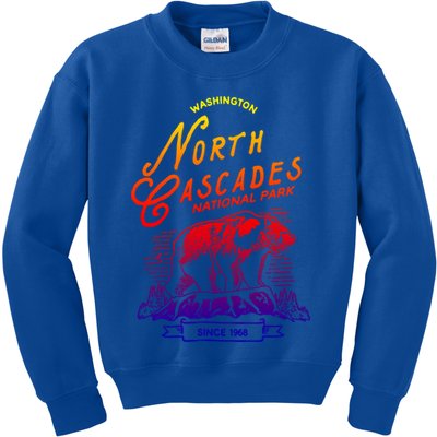 Vintage North Cascades National Park Retro Bear Washington Cool Gift Kids Sweatshirt