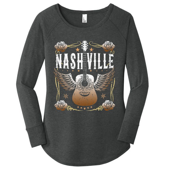 Vintage Nashville Country Music City Guitar Player Women's Perfect Tri Tunic Long Sleeve Shirt