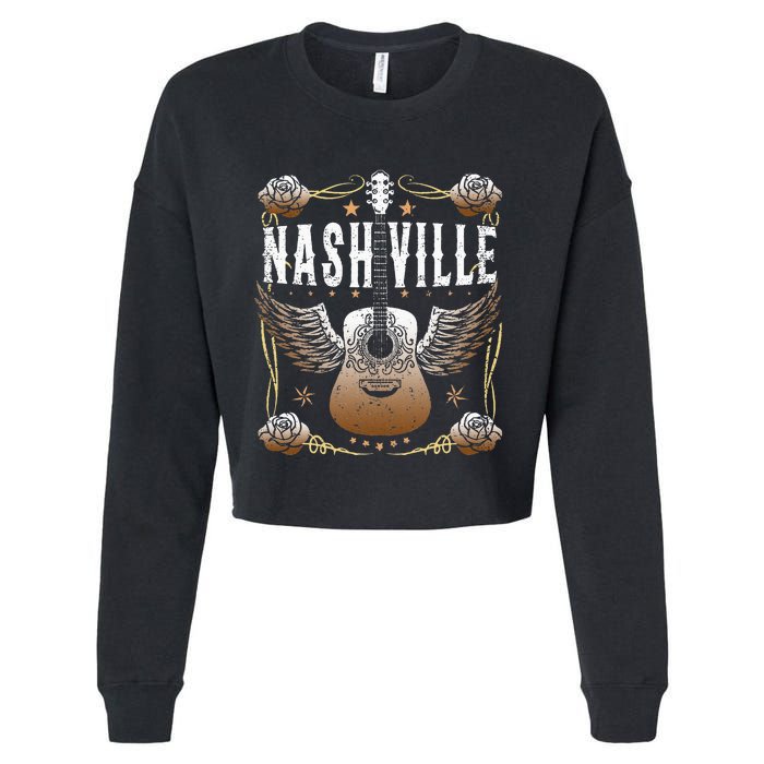 Vintage Nashville Country Music City Guitar Player Cropped Pullover Crew