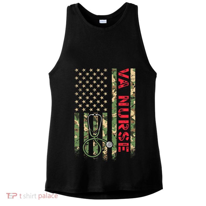 VA Nurse Camouflage American Flag Patriotic Military Hero Premium Ladies PosiCharge Tri-Blend Wicking Tank