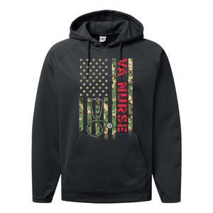 VA Nurse Camouflage American Flag Patriotic Military Hero Premium Performance Fleece Hoodie