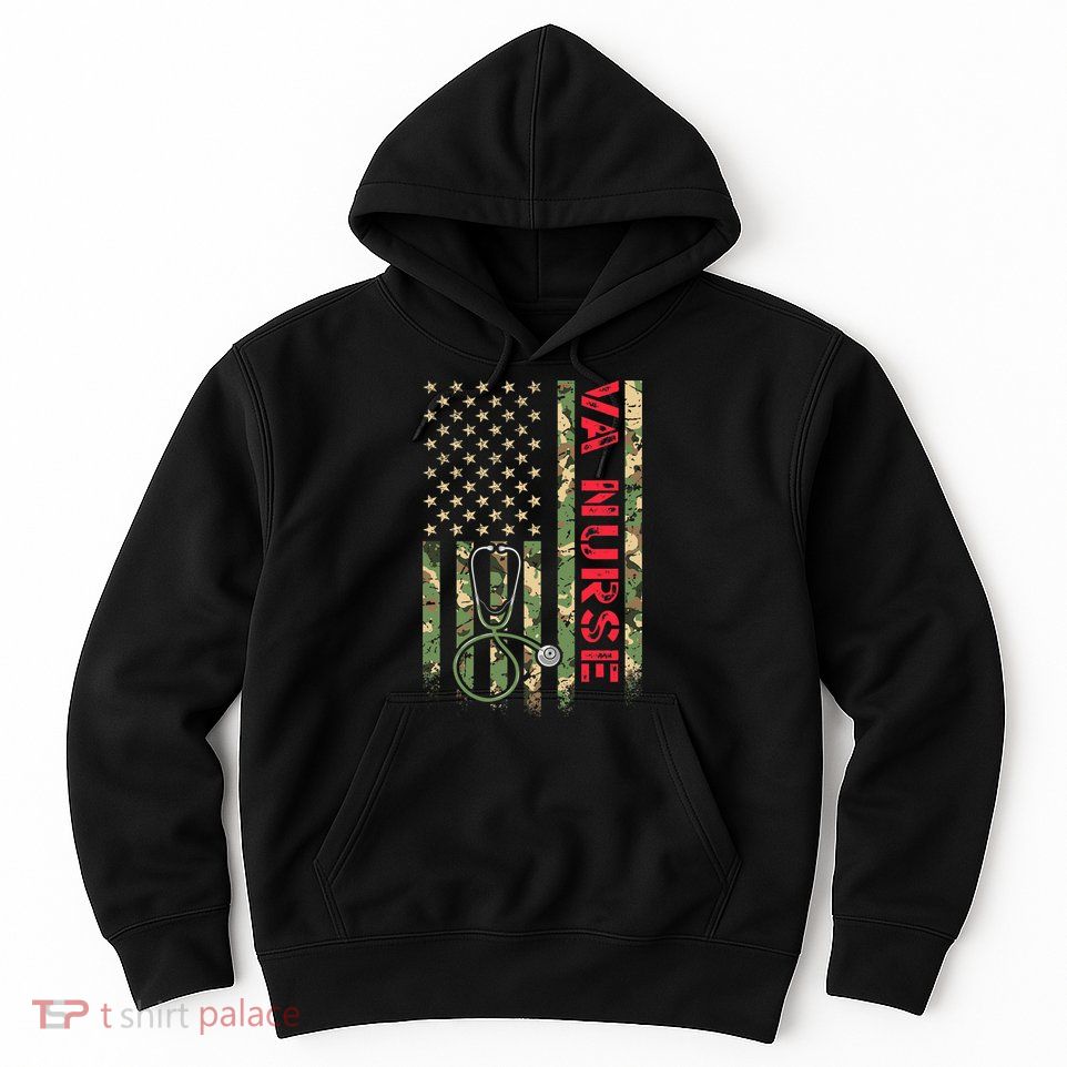 VA Nurse Camouflage American Flag Patriotic Military Hero Premium Hoodie