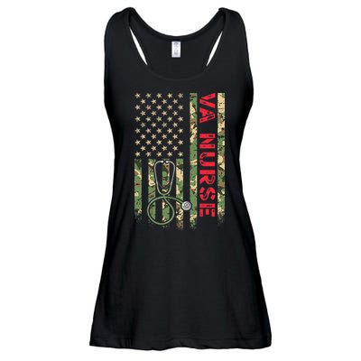 VA Nurse Camouflage American Flag Patriotic Military Hero Premium Ladies Essential Flowy Tank