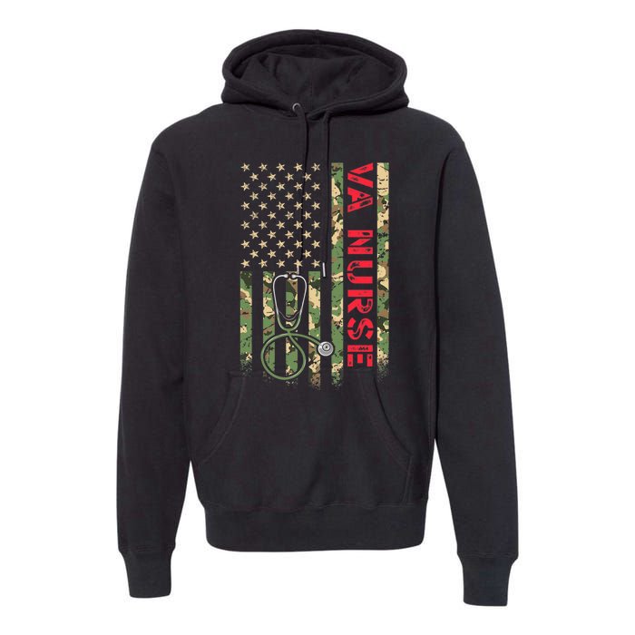 VA Nurse Camouflage American Flag Patriotic Military Hero Premium Premium Hoodie