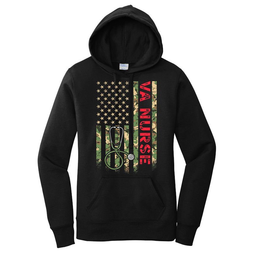 VA Nurse Camouflage American Flag Patriotic Military Hero Premium Women's Pullover Hoodie