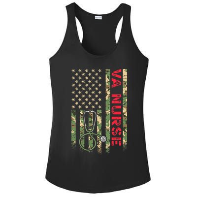 VA Nurse Camouflage American Flag Patriotic Military Hero Premium Ladies PosiCharge Competitor Racerback Tank