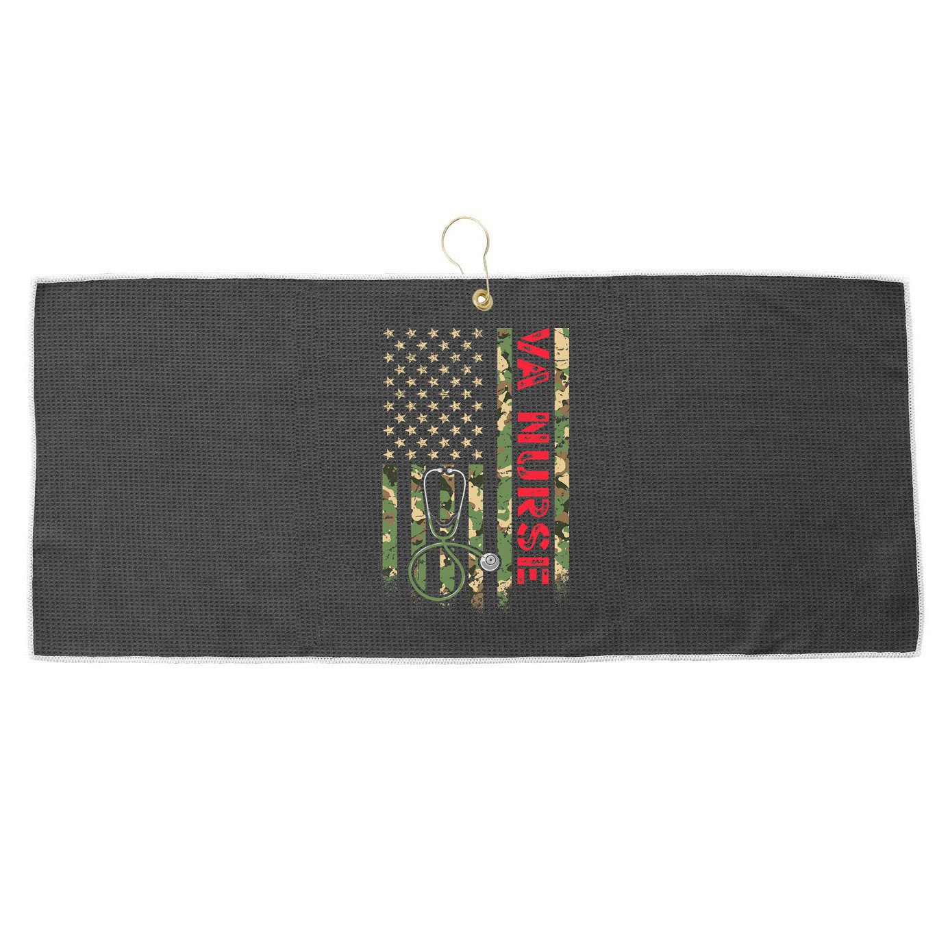 VA Nurse Camouflage American Flag Patriotic Military Hero Premium Large Microfiber Waffle Golf Towel