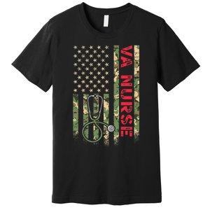 VA Nurse Camouflage American Flag Patriotic Military Hero Premium Premium T-Shirt