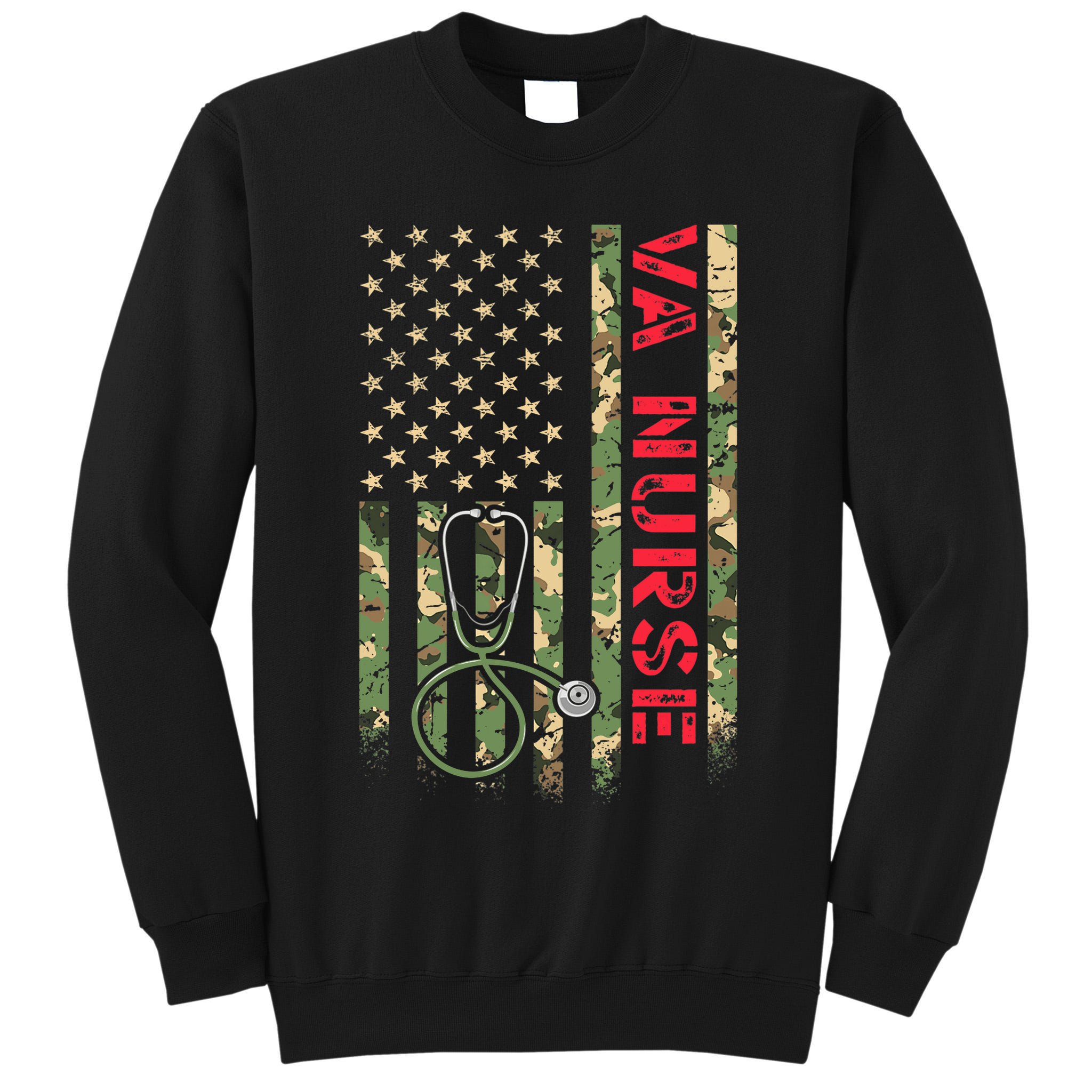 VA Nurse Camouflage American Flag Patriotic Military Hero Premium Tall Sweatshirt