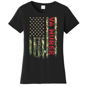 VA Nurse Camouflage American Flag Patriotic Military Hero Premium Women's T-Shirt