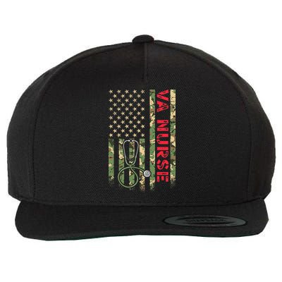 VA Nurse Camouflage American Flag Patriotic Military Hero Premium Wool Snapback Cap