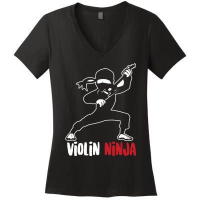 Violin Ninja Cute Violinist Musician Funny Music Player Gift Women's V-Neck T-Shirt