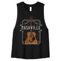 Vintage Nashville Country Music Guitar Player Souvenirs Women's Racerback Cropped Tank