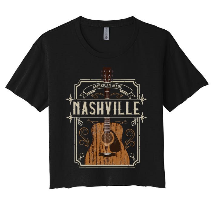 Vintage Nashville Country Music Guitar Player Souvenirs Women's Crop Top Tee