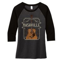 Vintage Nashville Country Music Guitar Player Souvenirs Women's Tri-Blend 3/4-Sleeve Raglan Shirt